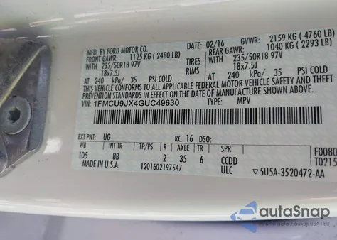 2016 Ford Escape Titanium из США, поврежденный, VIN 1FMCU9JX4GUC49630